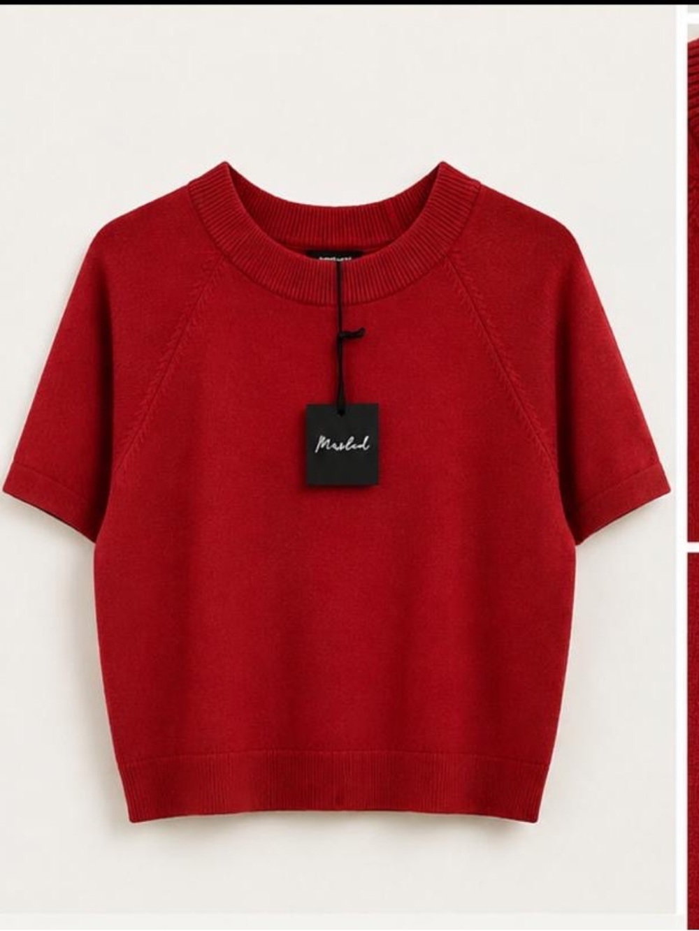 Marled Short-Sleeve Knit Tee in Red